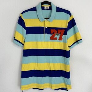 Vintage Lacoste Striped Polo Shirt 27 Patch Logo Cotton Blue Yellow Men 5 L